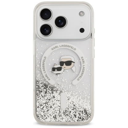 MagSafe-Hülle für Apple iPhone 18 Pro Max / 17 Pro Max, Karl Lagerfeld, Liquid Glitter Karl & Choupette Head's, Transparent
