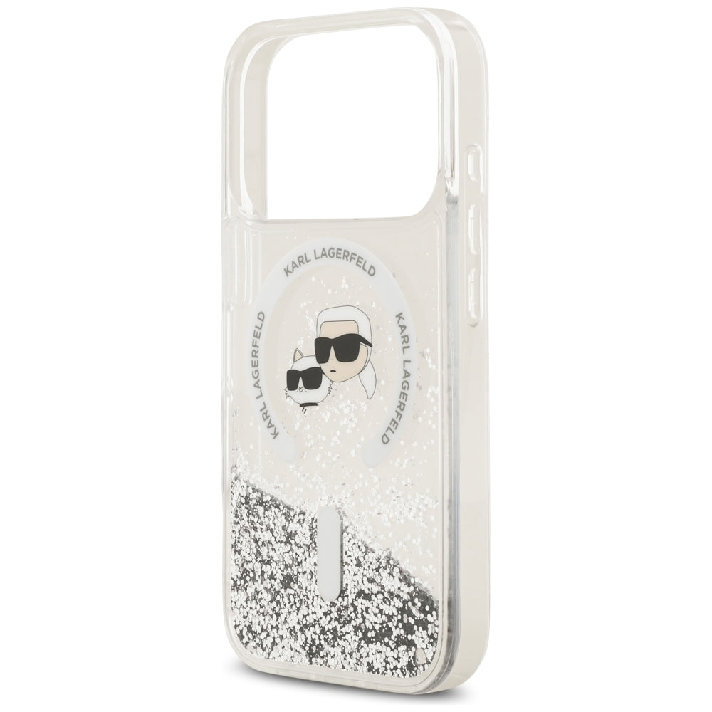 MagSafe-Hülle für Apple iPhone 18 Pro Max / 17 Pro Max, Karl Lagerfeld, Liquid Glitter Karl & Choupette Head's, Transparent
