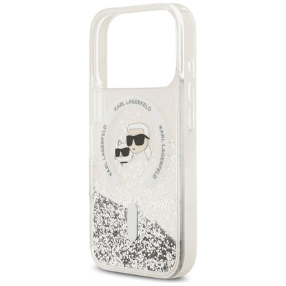 MagSafe-Hülle für Apple iPhone 18 Pro Max / 17 Pro Max, Karl Lagerfeld, Liquid Glitter Karl & Choupette Head's, Transparent