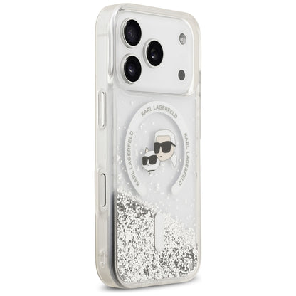 MagSafe-Hülle für Apple iPhone 18 Pro Max / 17 Pro Max, Karl Lagerfeld, Liquid Glitter Karl & Choupette Head's, Transparent