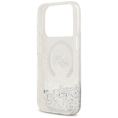 MagSafe-Hülle für Apple iPhone 18 Pro Max / 17 Pro Max, Karl Lagerfeld, Liquid Glitter Karl & Choupette Head's, Transparent