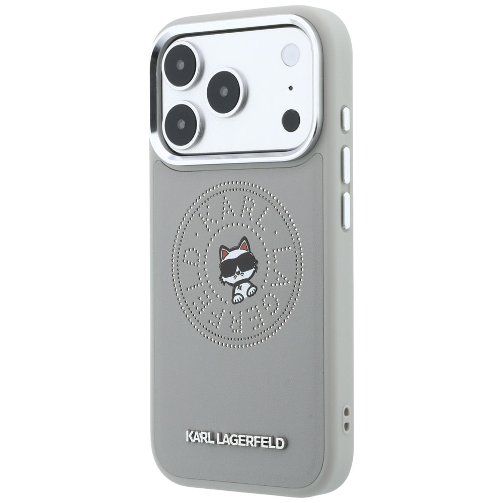 Coque MagSafe pour Apple iPhone 18 Pro Max / 17 Pro Max, Karl Lagerfeld, Point and Choupette Sketch, Gris