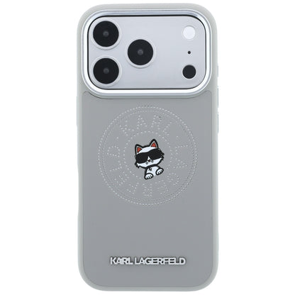 Coque MagSafe pour Apple iPhone 18 Pro Max / 17 Pro Max, Karl Lagerfeld, Point and Choupette Sketch, Gris