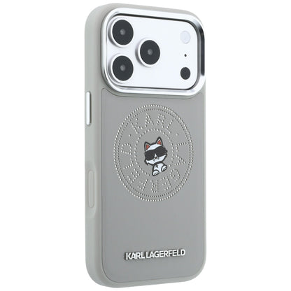 Coque MagSafe pour Apple iPhone 18 Pro Max / 17 Pro Max, Karl Lagerfeld, Point and Choupette Sketch, Gris