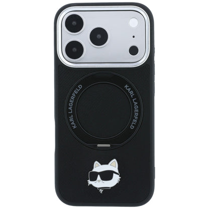 Coque MagSafe pour Apple iPhone 18 Pro Max / 17 Pro Max, Karl Lagerfeld, Ring Stand 360 Choupette Pin, noire
