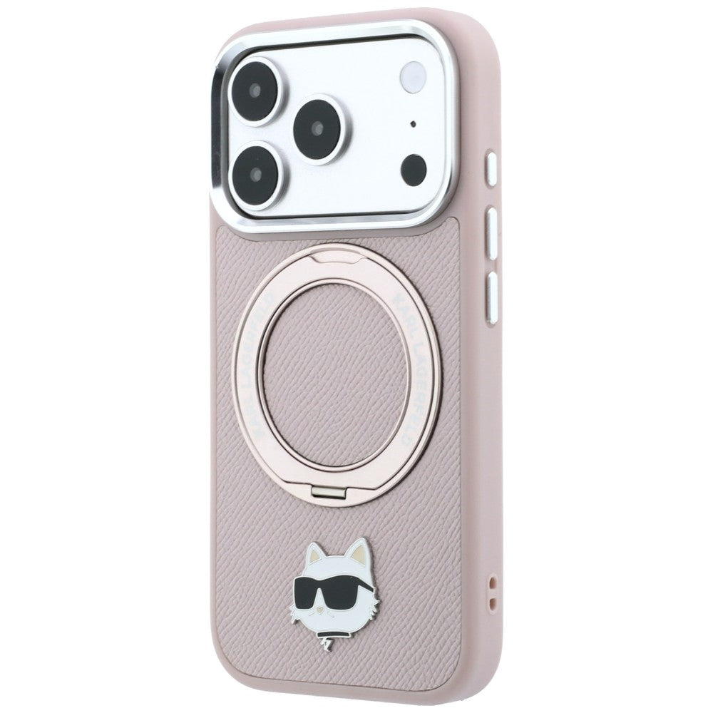 Coque MagSafe pour Apple iPhone 18 Pro Max / 17 Pro Max, Karl Lagerfeld, Ring Stand 360 Choupette Pin, rose