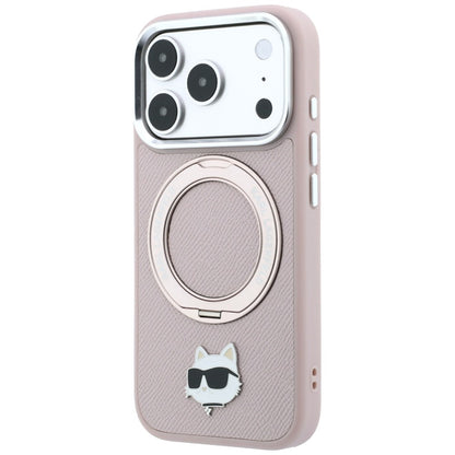Coque MagSafe pour Apple iPhone 18 Pro Max / 17 Pro Max, Karl Lagerfeld, Ring Stand 360 Choupette Pin, rose