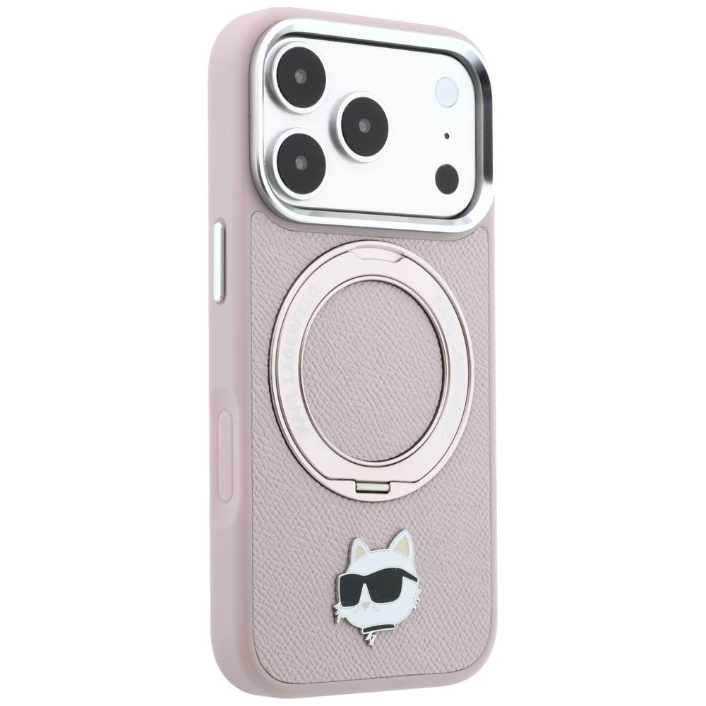 Coque MagSafe pour Apple iPhone 18 Pro Max / 17 Pro Max, Karl Lagerfeld, Ring Stand 360 Choupette Pin, rose