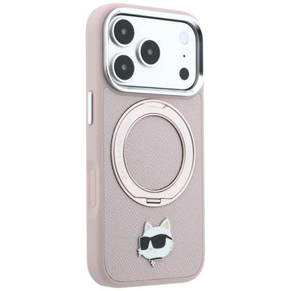 Coque MagSafe pour Apple iPhone 18 Pro Max / 17 Pro Max, Karl Lagerfeld, Ring Stand 360 Choupette Pin, rose