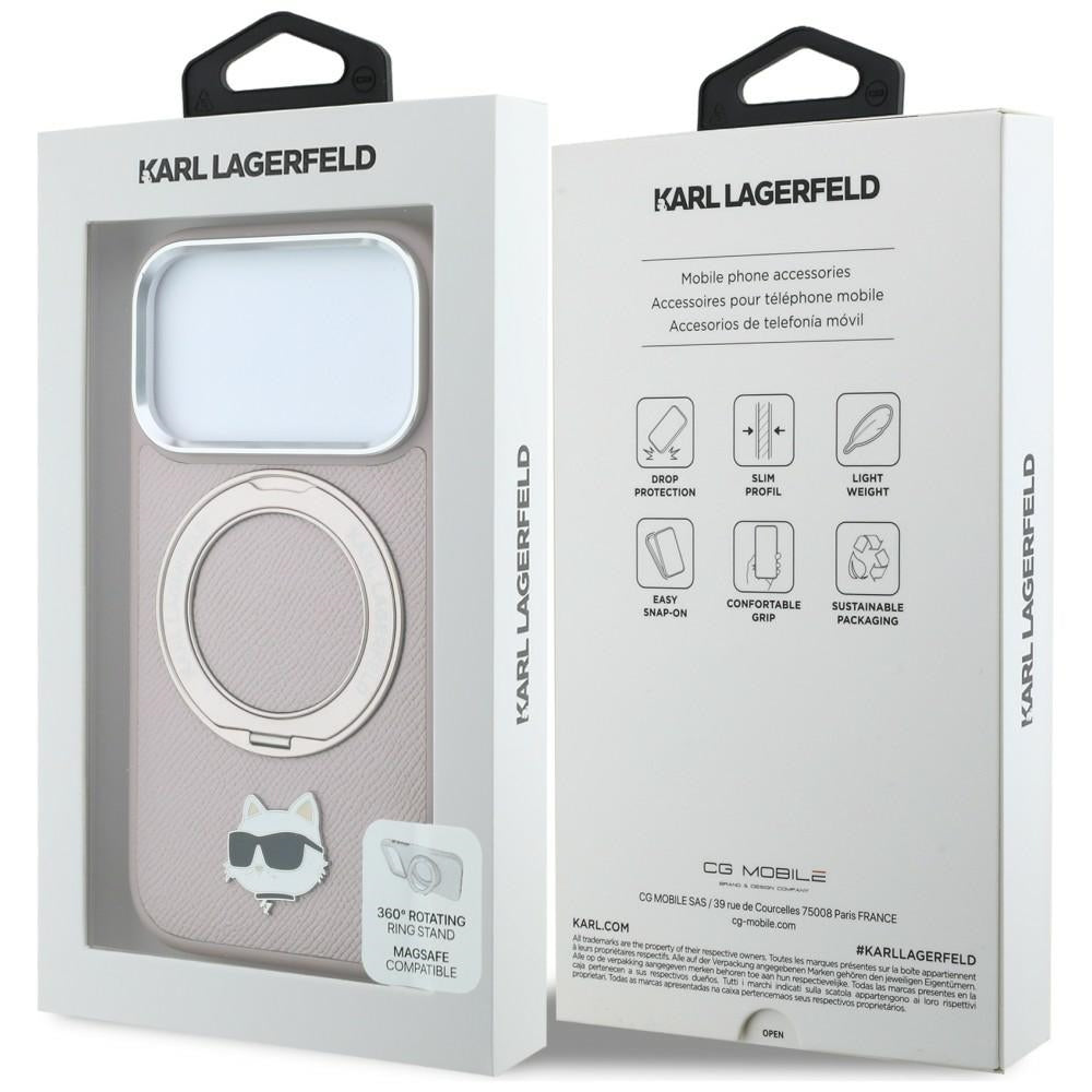 Coque MagSafe pour Apple iPhone 18 Pro Max / 17 Pro Max, Karl Lagerfeld, Ring Stand 360 Choupette Pin, rose