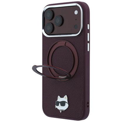 Coque MagSafe pour Apple iPhone 18 Pro Max / 17 Pro Max, Karl Lagerfeld, Support Anneau Saffiano 360 Choupette Pin, Bordeaux