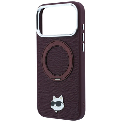 Coque MagSafe pour Apple iPhone 18 Pro Max / 17 Pro Max, Karl Lagerfeld, Support Anneau Saffiano 360 Choupette Pin, Bordeaux