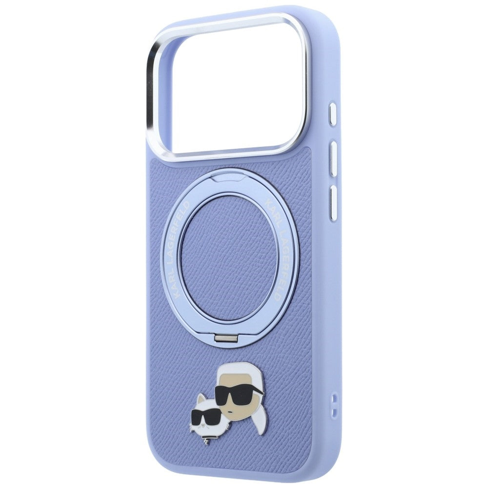MagSafe-Hülle für Apple iPhone 18 Pro Max / 17 Pro Max, Karl Lagerfeld, Ring Stand 360 Karl & Choupette Pin, Blau