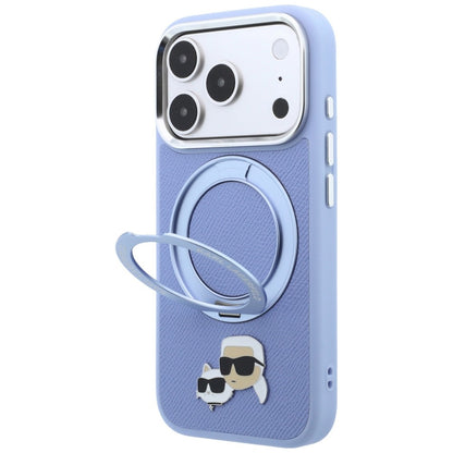 MagSafe-Hülle für Apple iPhone 18 Pro Max / 17 Pro Max, Karl Lagerfeld, Ring Stand 360 Karl & Choupette Pin, Blau