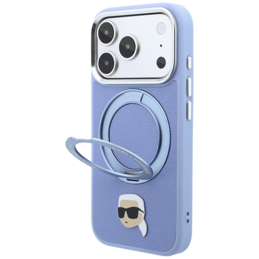 Coque MagSafe pour Apple iPhone 18 Pro Max / 17 Pro Max, Karl Lagerfeld, Ring Stand 360 Karl Pin, bleu