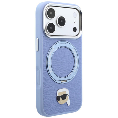 Coque MagSafe pour Apple iPhone 18 Pro Max / 17 Pro Max, Karl Lagerfeld, Ring Stand 360 Karl Pin, bleu