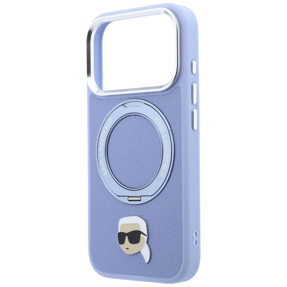 Coque MagSafe pour Apple iPhone 18 Pro Max / 17 Pro Max, Karl Lagerfeld, Ring Stand 360 Karl Pin, bleu