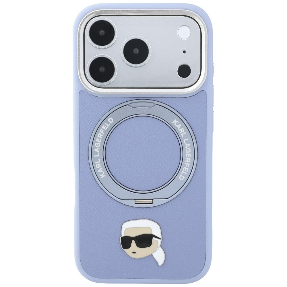 Coque MagSafe pour Apple iPhone 18 Pro Max / 17 Pro Max, Karl Lagerfeld, Ring Stand 360 Karl Pin, bleu