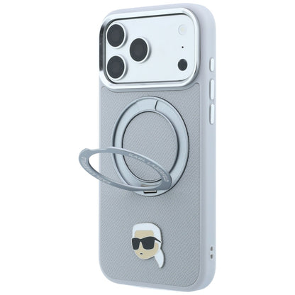 Coque MagSafe pour Apple iPhone 18 Pro Max / 17 Pro Max, Karl Lagerfeld, Ring Stand 360 Karl Pin, Gris