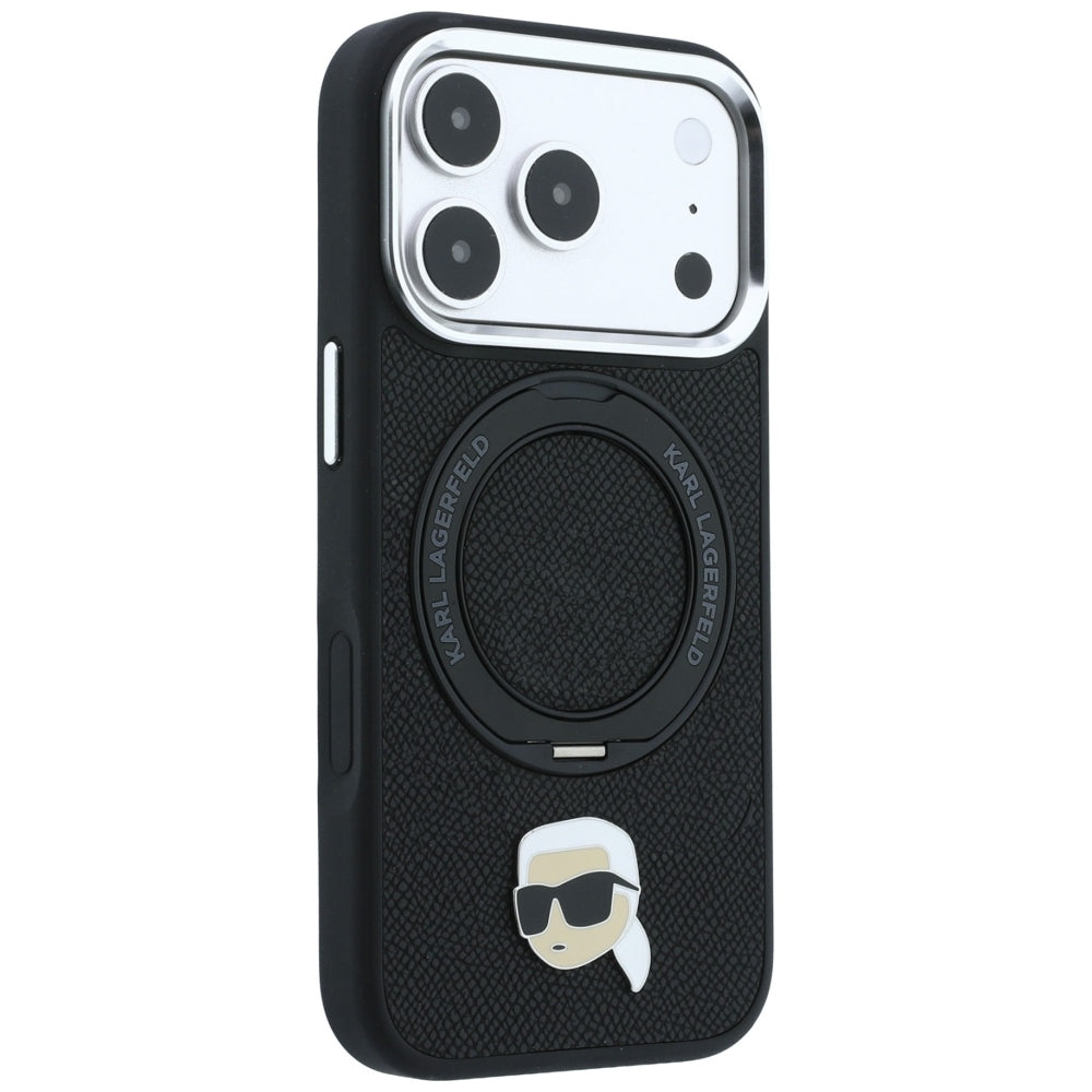 Coque MagSafe pour Apple iPhone 18 Pro Max / 17 Pro Max, Karl Lagerfeld, Ring Stand 360 Karl Pin, noire