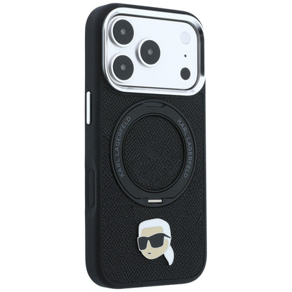 Coque MagSafe pour Apple iPhone 18 Pro Max / 17 Pro Max, Karl Lagerfeld, Ring Stand 360 Karl Pin, noire