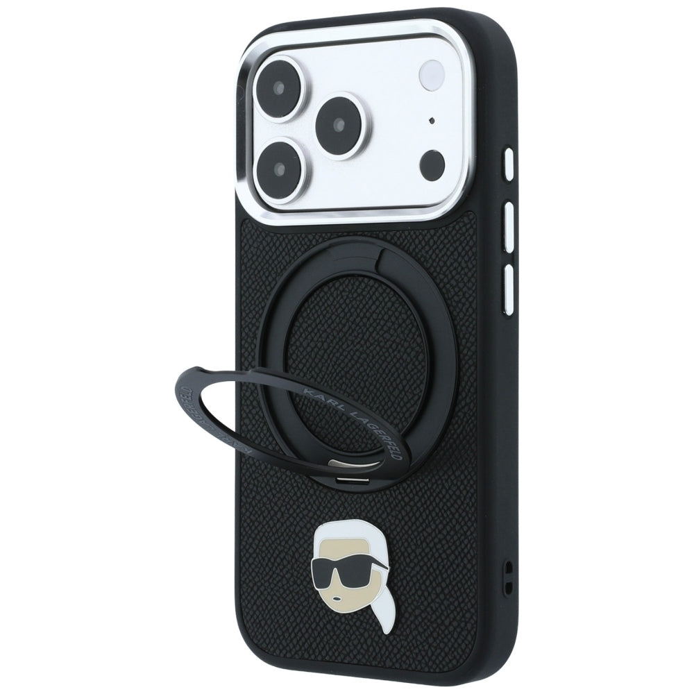 Coque MagSafe pour Apple iPhone 18 Pro Max / 17 Pro Max, Karl Lagerfeld, Ring Stand 360 Karl Pin, noire