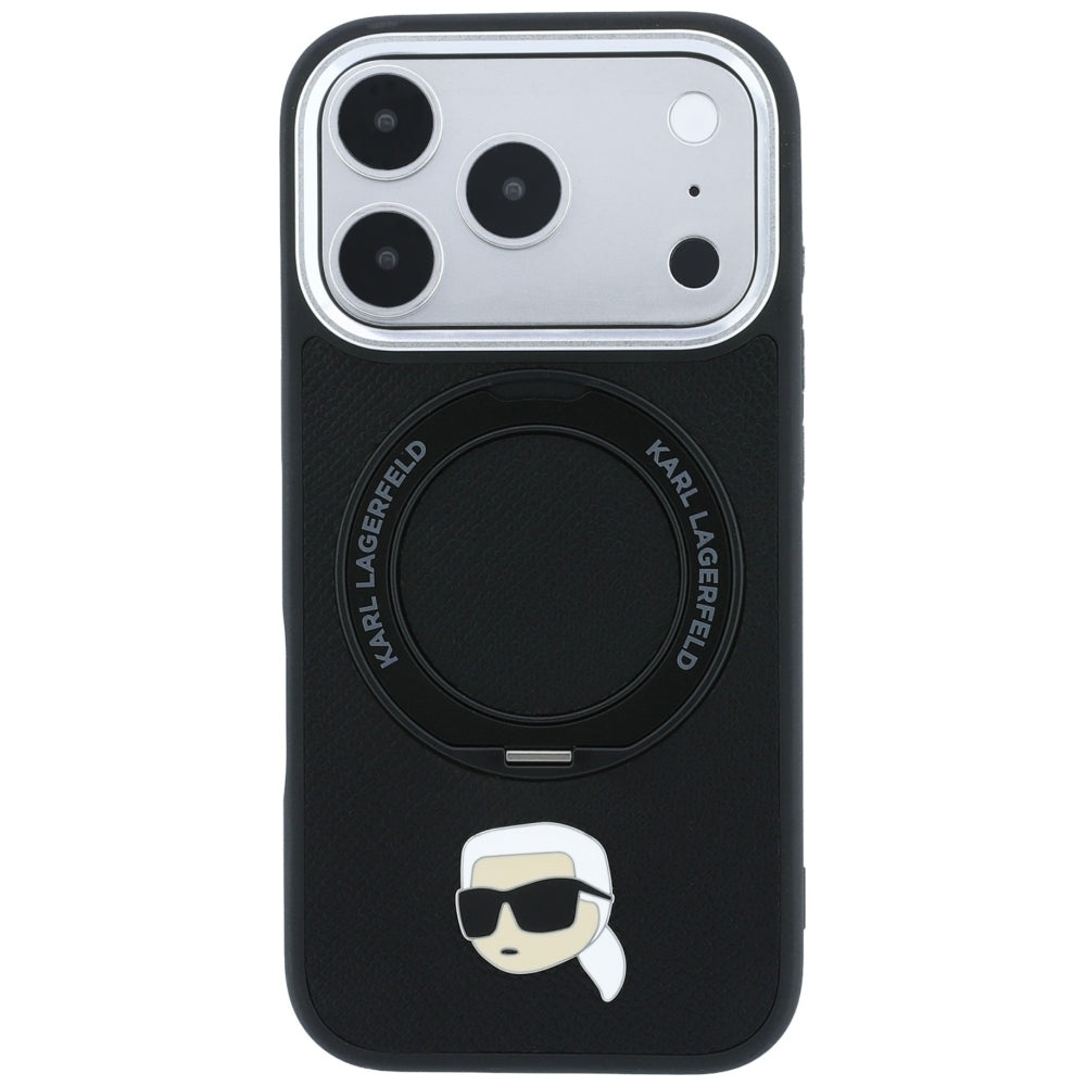 Coque MagSafe pour Apple iPhone 18 Pro Max / 17 Pro Max, Karl Lagerfeld, Ring Stand 360 Karl Pin, noire