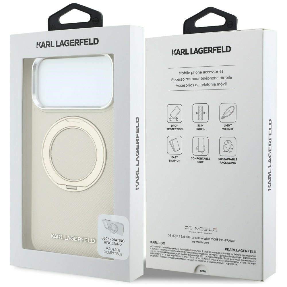 MagSafe-Hülle für Apple iPhone 18 Pro Max / 17 Pro Max, Karl Lagerfeld, Ring Stand 360 Saffiano, Beige