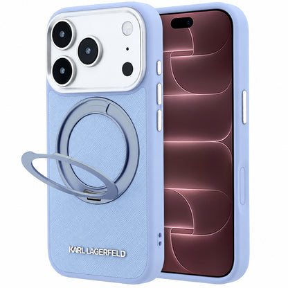 Coque MagSafe pour Apple iPhone 18 Pro Max / 17 Pro Max, Karl Lagerfeld, Ring Stand 360 Saffiano, Bleu