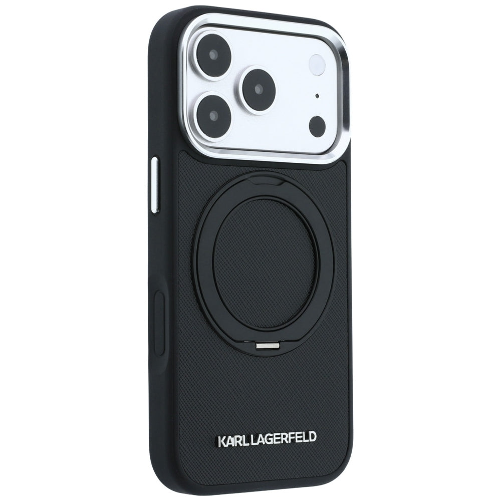 MagSafe Case for Apple iPhone 18 Pro Max / 17 Pro Max, Karl Lagerfeld, Ring Stand 360 Saffiano, Black