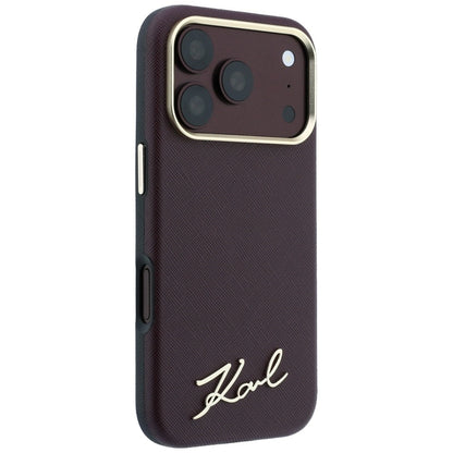Coque MagSafe pour Apple iPhone 18 Pro Max / 17 Pro Max, Karl Lagerfeld, Logo Métallique Petit Script Saffiano, Bordeaux