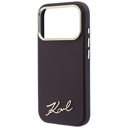 Coque MagSafe pour Apple iPhone 18 Pro Max / 17 Pro Max, Karl Lagerfeld, Logo Métallique Petit Script Saffiano, Bordeaux