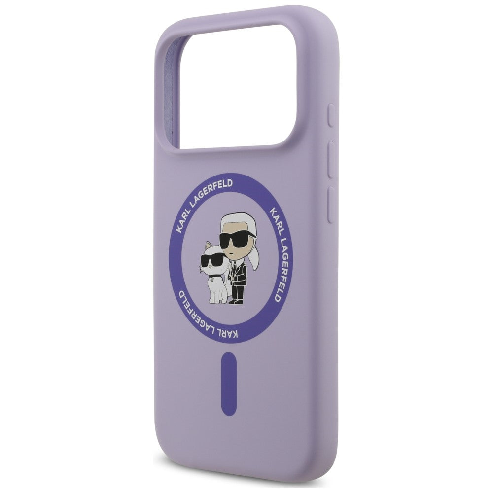 Coque MagSafe pour Apple iPhone 18 Pro Max / 17 Pro Max, Karl Lagerfeld, Silicone Ring Karl & Choupette, violette