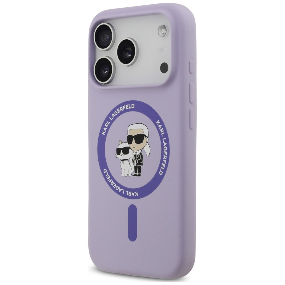 Coque MagSafe pour Apple iPhone 18 Pro Max / 17 Pro Max, Karl Lagerfeld, Silicone Ring Karl & Choupette, violette
