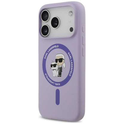 Coque MagSafe pour Apple iPhone 18 Pro Max / 17 Pro Max, Karl Lagerfeld, Silicone Ring Karl & Choupette, violette