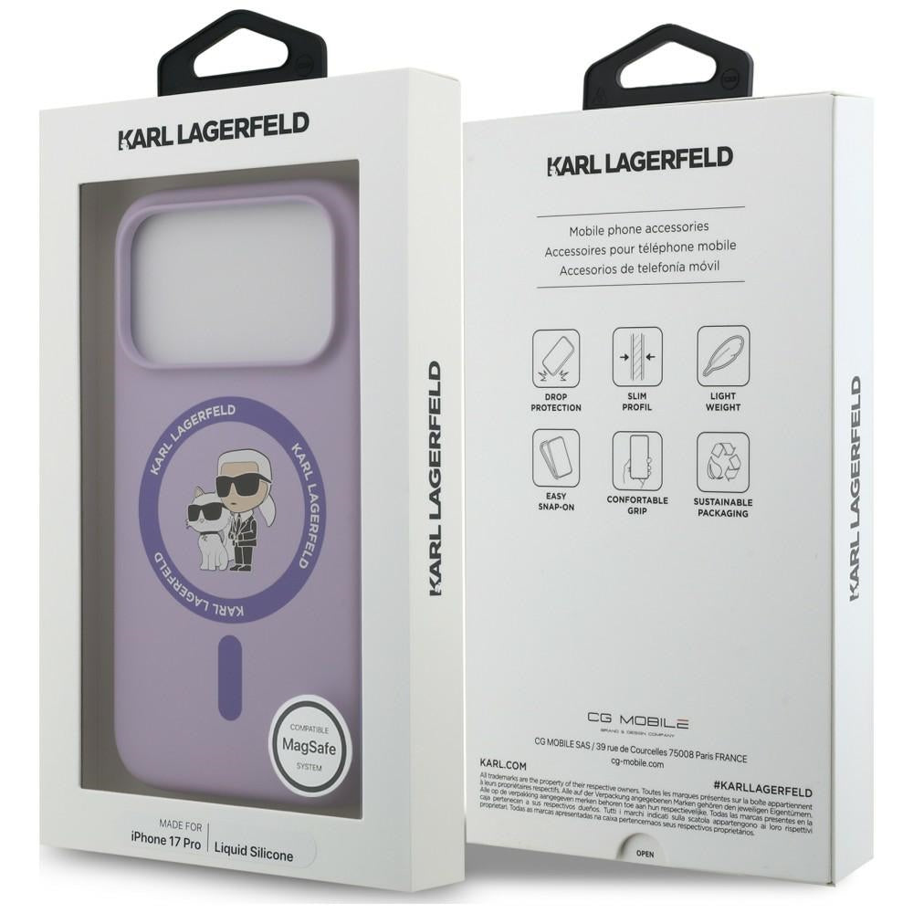 Coque MagSafe pour Apple iPhone 18 Pro Max / 17 Pro Max, Karl Lagerfeld, Silicone Ring Karl & Choupette, violette