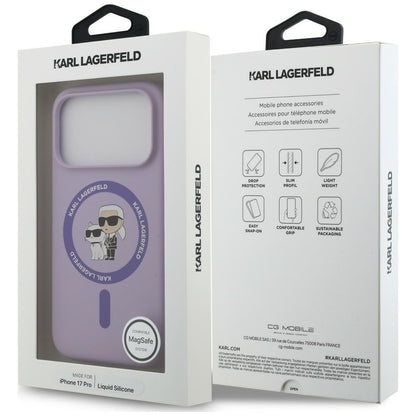 Coque MagSafe pour Apple iPhone 18 Pro Max / 17 Pro Max, Karl Lagerfeld, Silicone Ring Karl & Choupette, violette