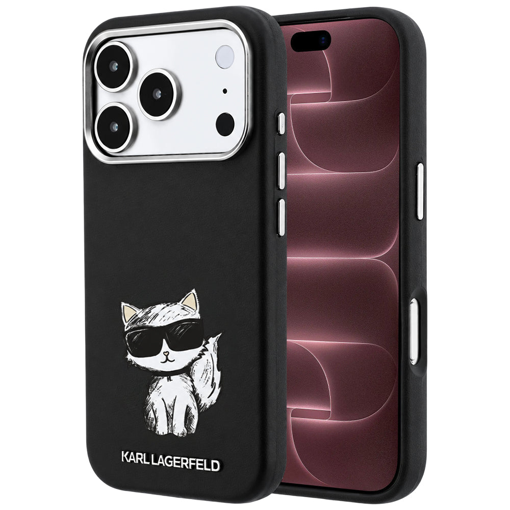 Coque MagSafe pour Apple iPhone 18 Pro Max / 17 Pro Max, Karl Lagerfeld, Smooth Choupette Sketch, Noire