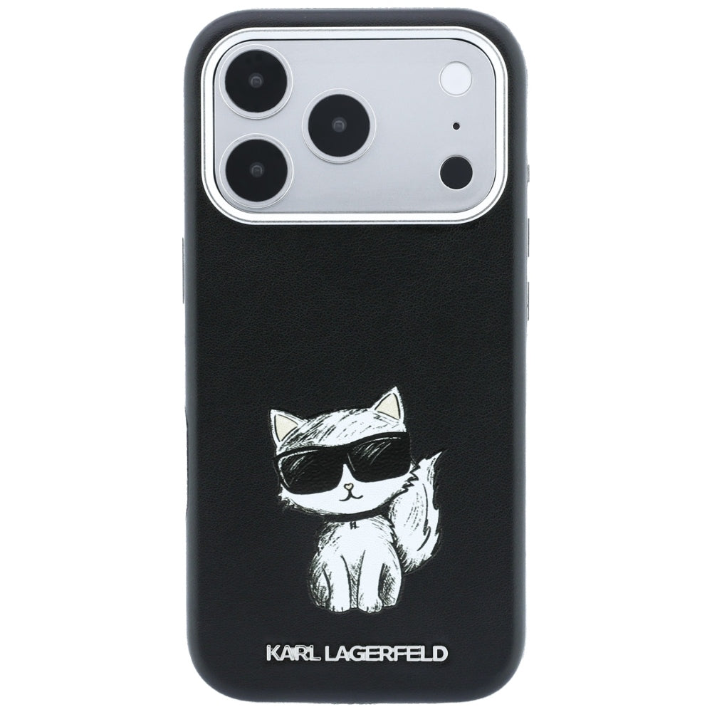 Coque MagSafe pour Apple iPhone 18 Pro Max / 17 Pro Max, Karl Lagerfeld, Smooth Choupette Sketch, Noire