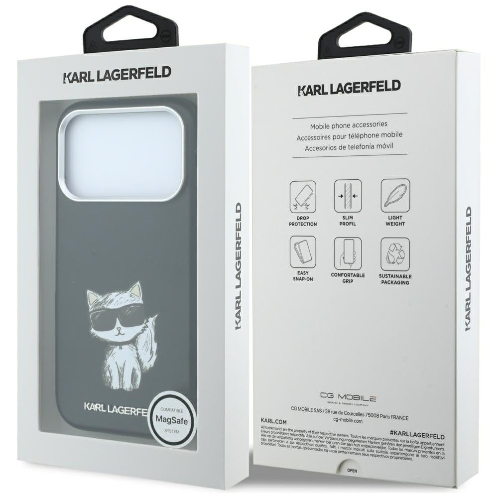 Coque MagSafe pour Apple iPhone 18 Pro Max / 17 Pro Max, Karl Lagerfeld, Smooth Choupette Sketch, Noire