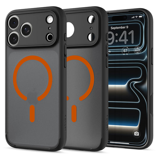 Coque MagSafe pour Apple iPhone 18 Pro Max / 17 Pro Max, Spigen, Ultra Hybrid, Noir Orange Satiné ACS12125