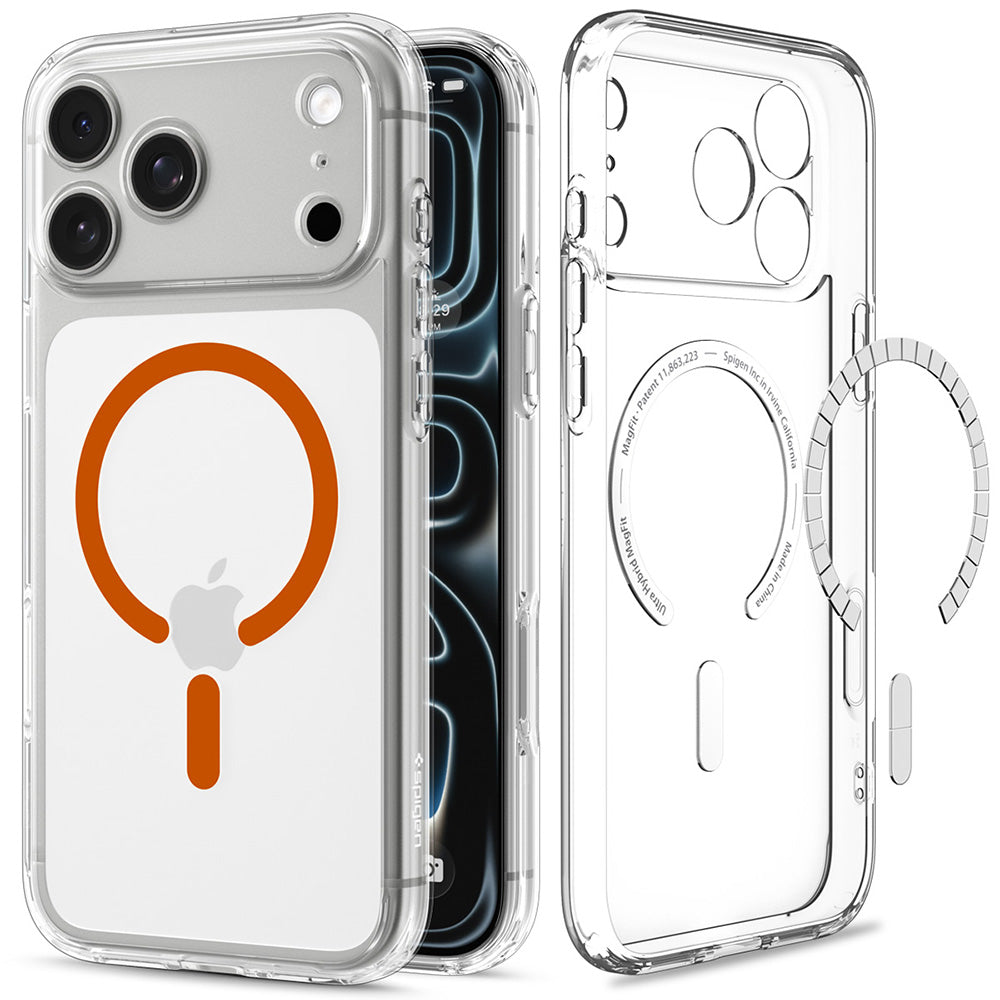 Coque MagSafe pour Apple iPhone 18 Pro Max / 17 Pro Max, Spigen, Ultra Hybrid, Transparente Orange ACS12122