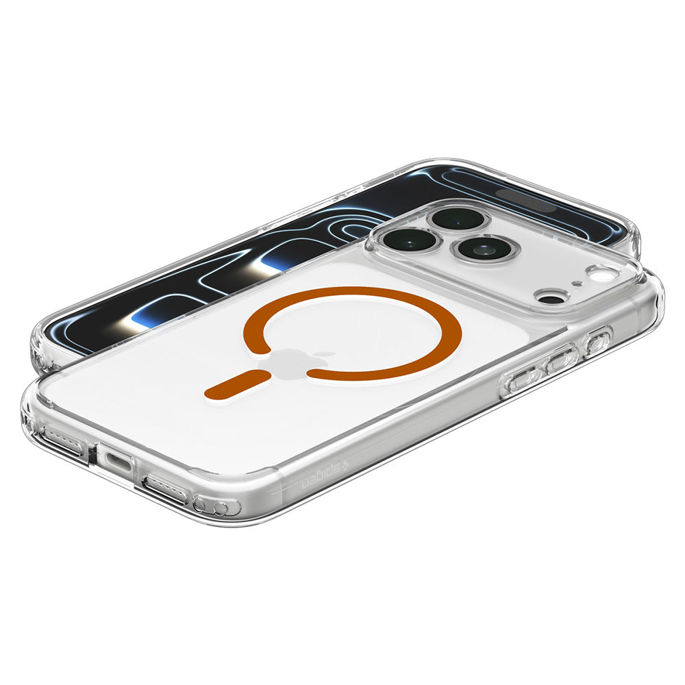 Coque MagSafe pour Apple iPhone 18 Pro Max / 17 Pro Max, Spigen, Ultra Hybrid, Transparente Orange ACS12122