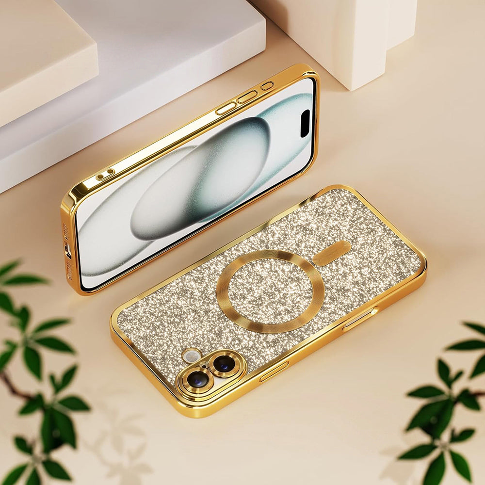 Coque MagSafe pour Apple iPhone 18 Pro Max / 17 Pro Max, Techsuit, Luxury Glitter, Dorée