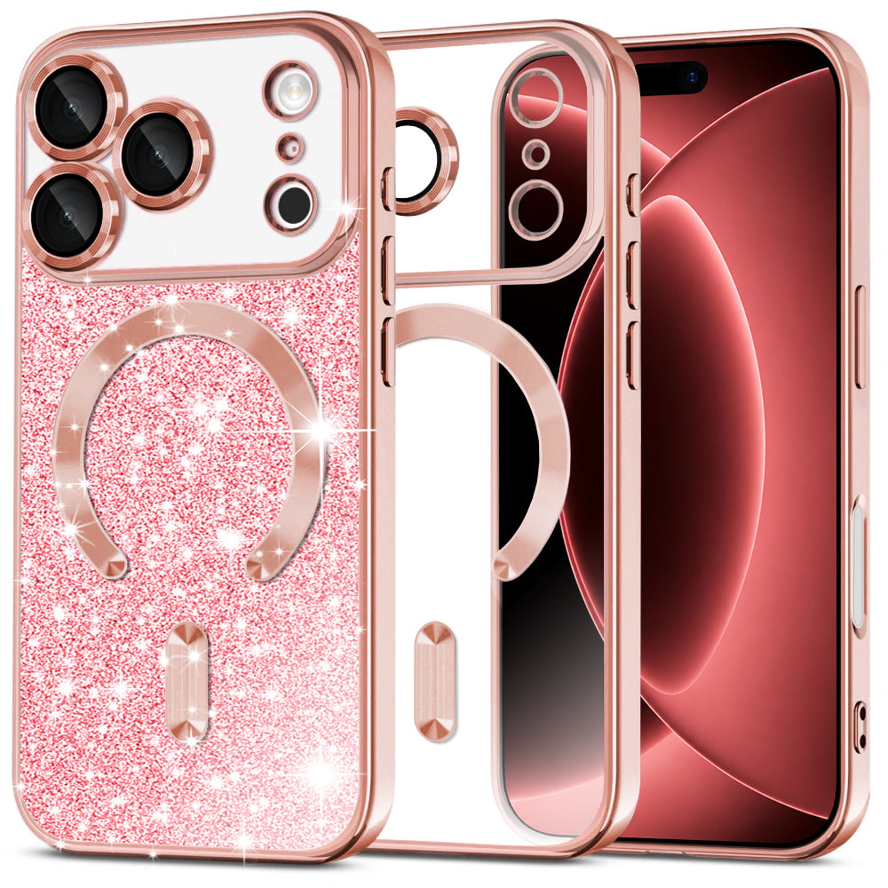 MagSafe-Hülle für Apple iPhone 18 Pro Max / 17 Pro Max, Techsuit, Luxury Glitter, Roségold