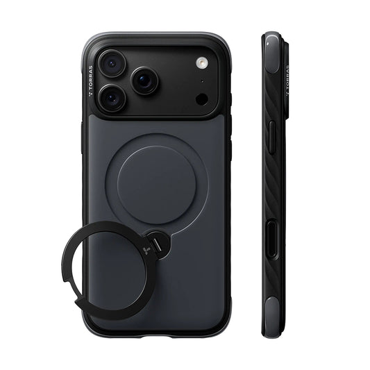 MagSafe-Hülle für Apple iPhone 18 Pro Max / 17 Pro Max, Torras, Ostand Q3 Rugged, Schwarz