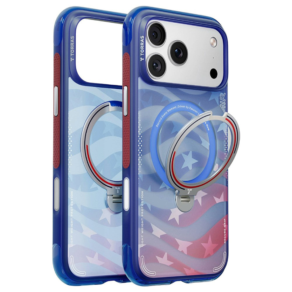Coque MagSafe pour Apple iPhone 18 Pro Max / 17 Pro Max, Torras, Ostand Spin Air Football, Bleue