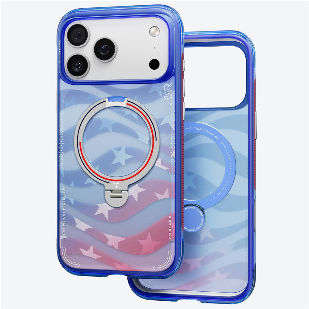 Coque MagSafe pour Apple iPhone 18 Pro Max / 17 Pro Max, Torras, Ostand Spin Air Football, Bleue