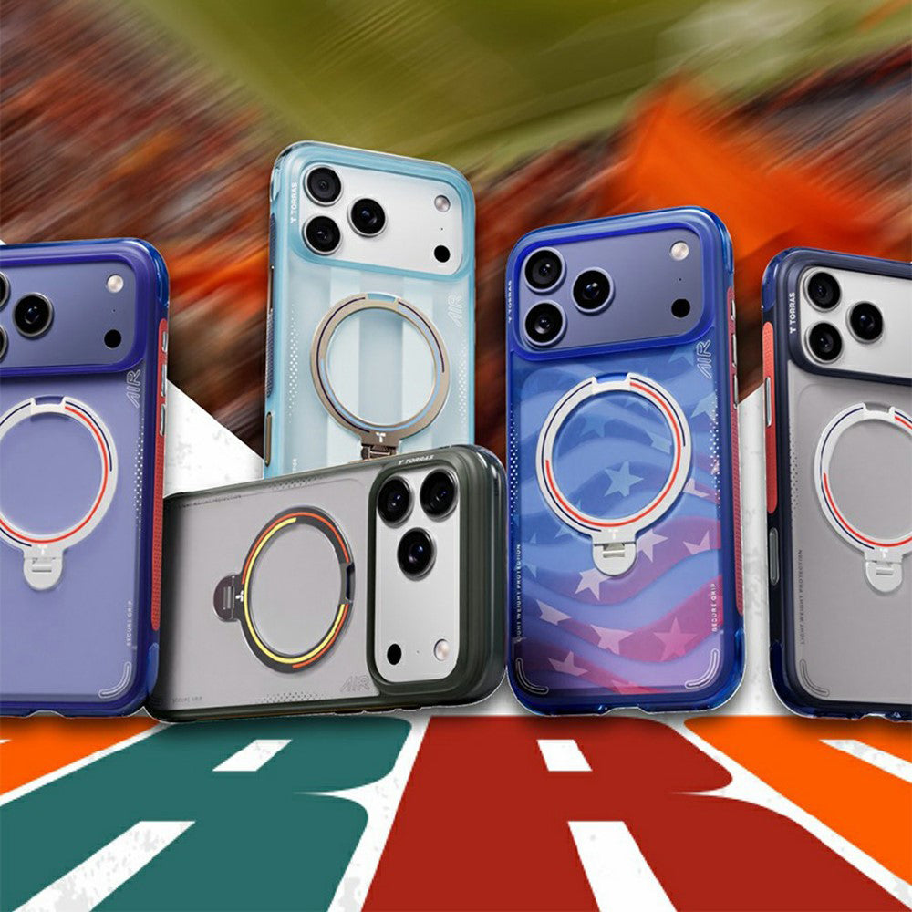Coque MagSafe pour Apple iPhone 18 Pro Max / 17 Pro Max, Torras, Ostand Spin Air Football, Bleue