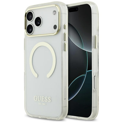 Coque MagSafe pour Apple iPhone 18 Pro Max, Guess, Contour Métallique, Dorée